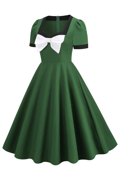 Vintage 1950er Jahre Grünes Kleid mit Schleife