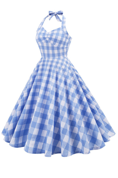 Damen Kariertes rückenfreies Retro-Kleid