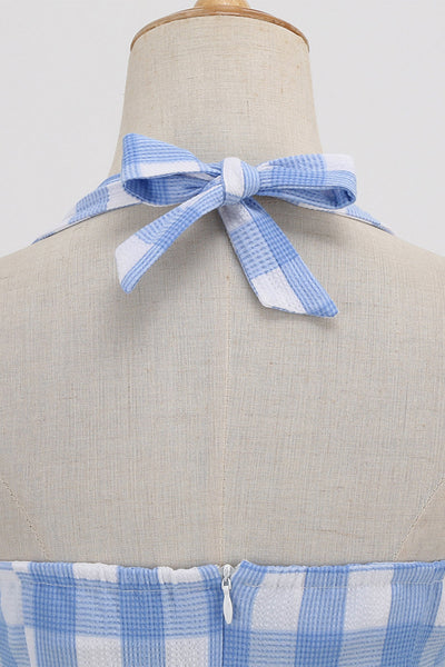 Damen Kariertes rückenfreies Retro-Kleid