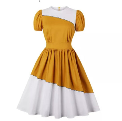 Hübsches gelb-weißes Kleid im Vintage-Design
