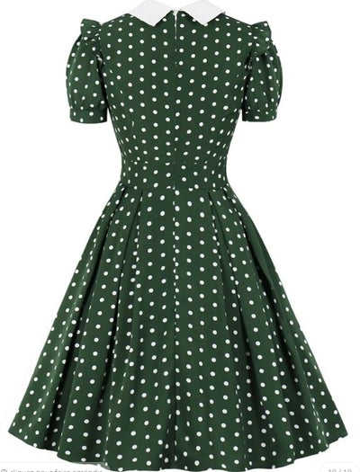 60er Jahre Polka Dot Kleid Grün