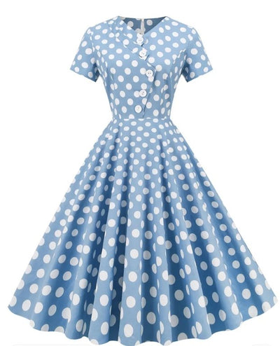 Offenes Vintage-Kleid mit blauen Punkten und Punkten