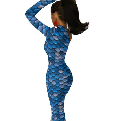 Blaues 70er-Jahre-Kleid