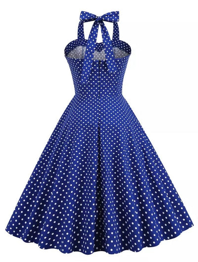 Blaues Kleid mit weißen Polka Dots Vintage