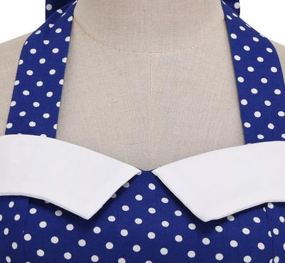 Blaues Kleid mit weißen Polka Dots Vintage