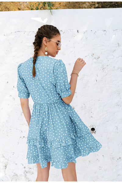 Vintage Blaues Polka Dot Kleid