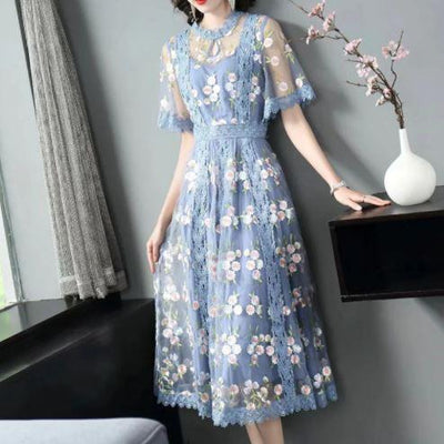 Vintage Blumen Blaues Kleid