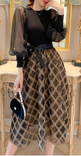 Vintage 40er Jahre Schwarzes Karokleid