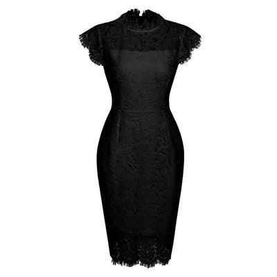 Schwarzes Vintage-Spitzen-Bleistiftkleid