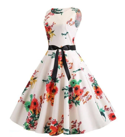 Vintage Beige und Rosa ausgestelltes Kleid