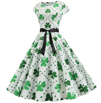 Vintage-Flare-Kleid mit weißen Punkten und Blumen