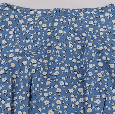 Vintage Flare Kleid Blau Weiße Blumen