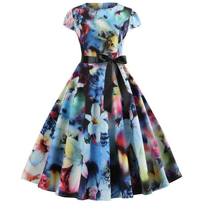 Vintage-Flare-Kleid mit Pastellblumen