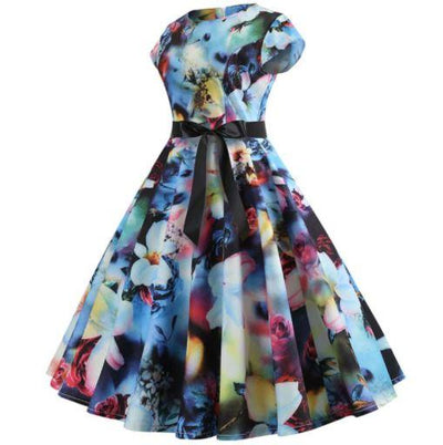 Vintage-Flare-Kleid mit Pastellblumen