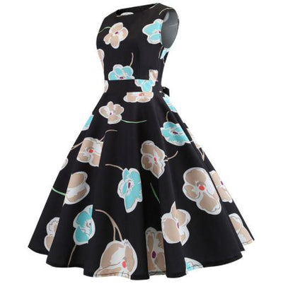 Vintage Flare Kleid Schwarze Blumen