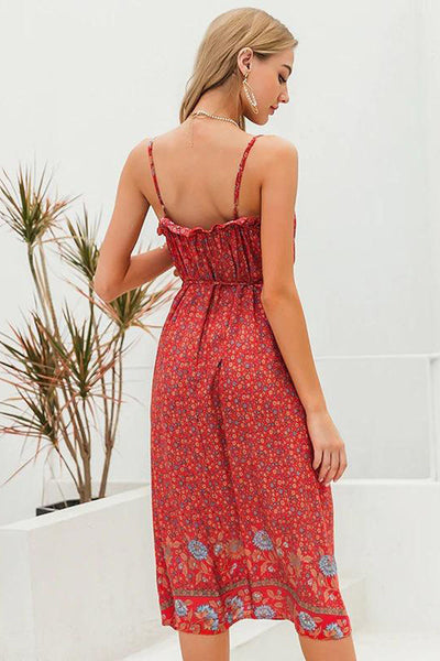 Vintage Rotes Blumenkleid