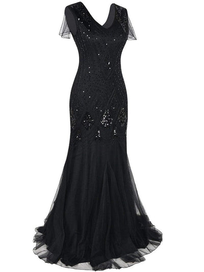Schwarzes langes Gatsby-Kleid der Haute Couture