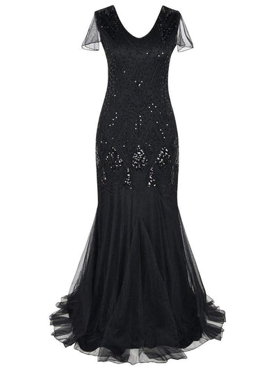 Schwarzes langes Gatsby-Kleid der Haute Couture