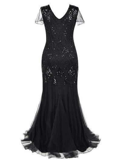 Schwarzes langes Gatsby-Kleid der Haute Couture
