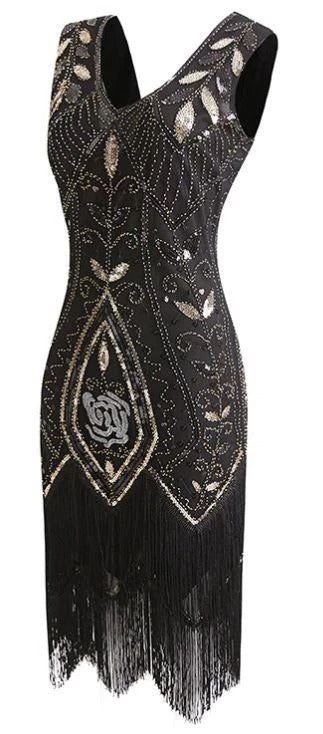 Schwarzes Gatsby-Federkleid