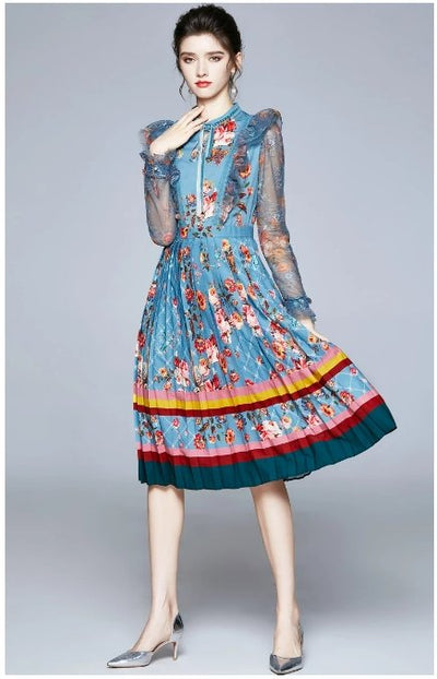 Mintfarbenes Vintage-Maxikleid mit Blumenmuster