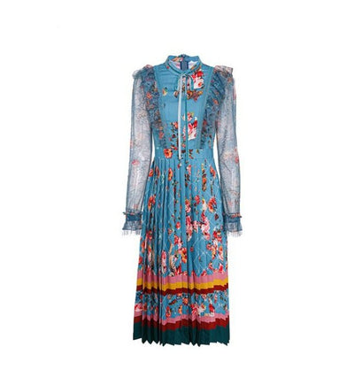 Mintfarbenes Vintage-Maxikleid mit Blumenmuster