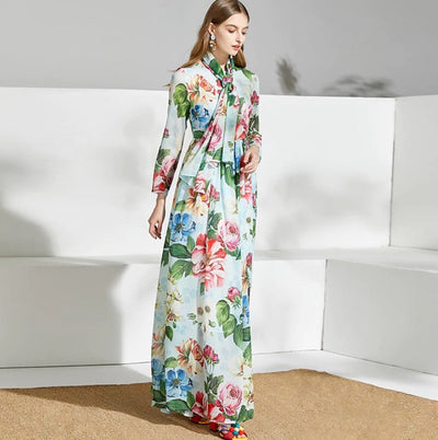 Grünes Vintage-Maxikleid mit Blumenmuster