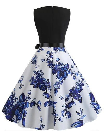 Blaues ärmelloses Retro-Kleid