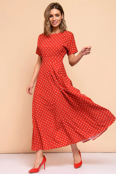 Rotes gepunktetes Vintage-Kleid