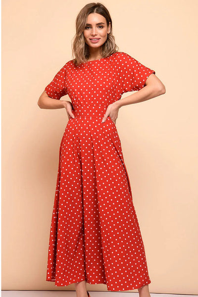Rotes gepunktetes Vintage-Kleid