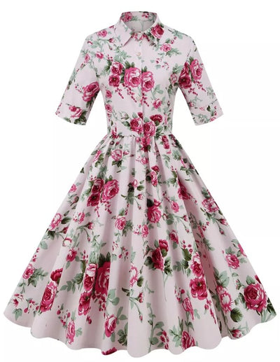 Vintage-Rosen-Kleid im 50er-Jahre-Stil