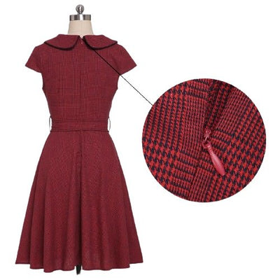 Burgunderrotes Kurzarm-Vintage-Kleid im 50er-Jahre-Stil