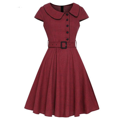 Burgunderrotes Kurzarm-Vintage-Kleid im 50er-Jahre-Stil