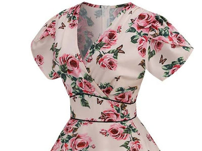 Vintage 60er Jahre Kleid Beige Blumen