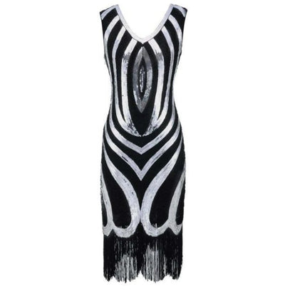 Schwarzes, mit Perlen verziertes Vintage-Kleid aus den 1920er Jahren