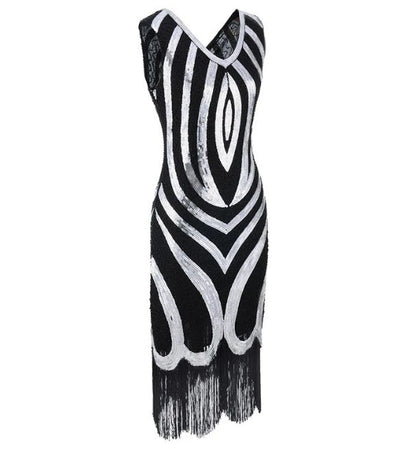 Schwarzes, mit Perlen verziertes Vintage-Kleid aus den 1920er Jahren