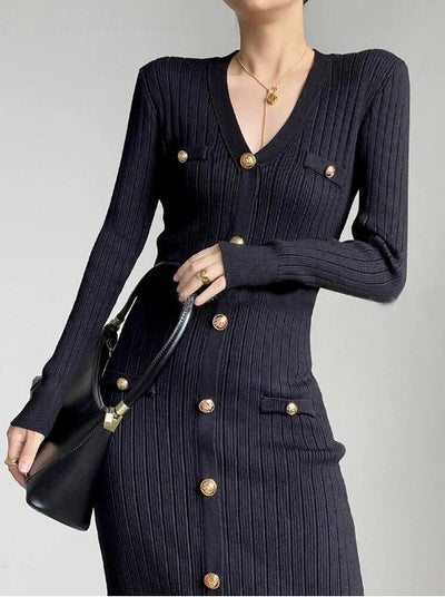 Schwarzes, figurbetontes Vintage-Kleid aus den 1940er Jahren