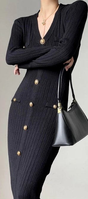 Schwarzes, figurbetontes Vintage-Kleid aus den 1940er Jahren