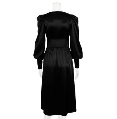 Schwarzes Satin-Vintage-Kleid aus den 1940er Jahren