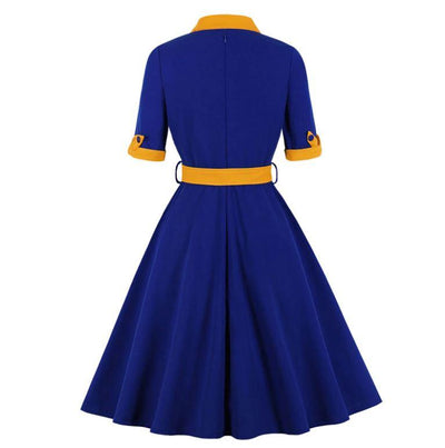 Blau Gelbes Herbst Vintage Kleid