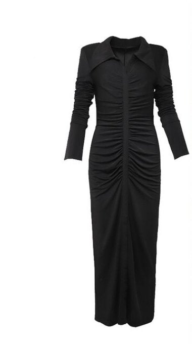 Schwarzes Vintage Herbst-Winterkleid