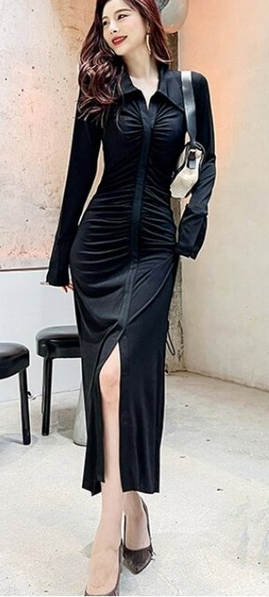 Schwarzes Vintage Herbst-Winterkleid