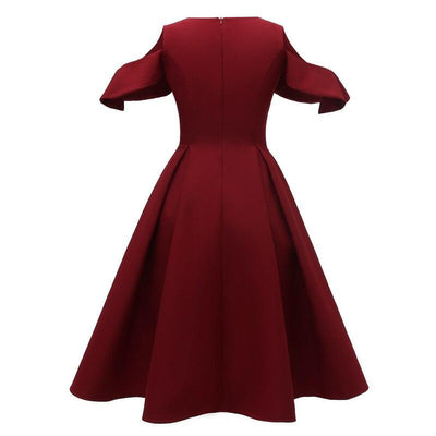 Weinrotes Vintage-Kleid mit Rüschenkragen