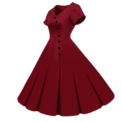 Weinrotes Vintage-Kleid mit Knöpfen