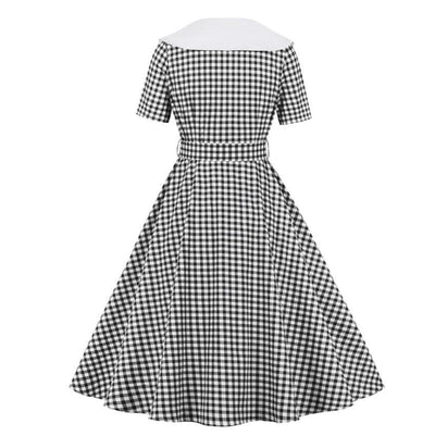 Schwarz kariertes Vintage-Kleid