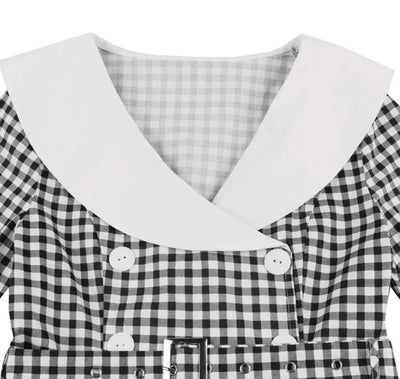 Schwarz kariertes Vintage-Kleid