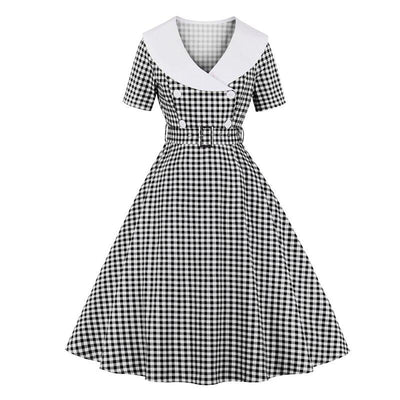 Schwarz kariertes Vintage-Kleid