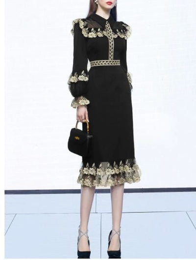 Schwarzes Vintage-Kleid mit Peter-Pan-Kragen