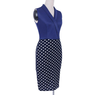 Vintage Blaues Polka Dot Bleistiftkleid