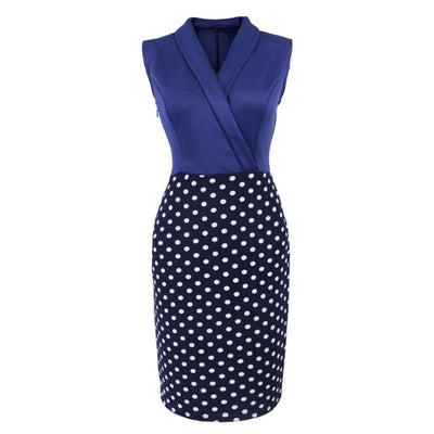 Vintage Blaues Polka Dot Bleistiftkleid